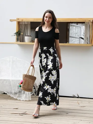 Vista 5 de STYLEWORD - Vestidos largos de verano para mujer con hombros descubiertos y bolsillo