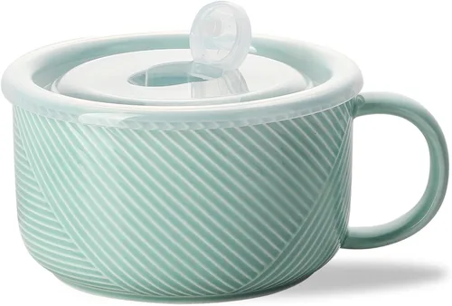 Vista 11 de Tazón de sopa de gran tamaño con asa: taza de sopa de cerámica de 38 onzas con tapa, apto para microondas, contenedor de almacenamiento de alimentos