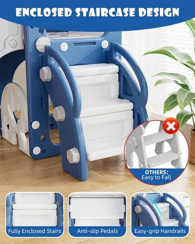 Vista 4 de YUFU Tobogán 7 en 1 para Niños para Niños Pequeños, Conjunto de Juego de Tobogán para Niños Pequeños con Golf, Escalador, Aro de Baloncesto