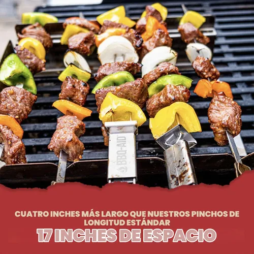 Vista 2 de BBQ-AID Brochetas extra largas de 17 pulgadas – Brochetas de metal para barbacoa de liberación rápida para Kabobs – Doble punta, acero inoxidable
