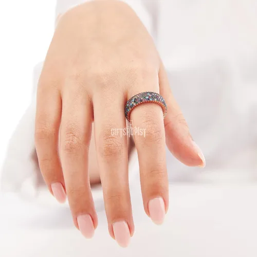 Vista 5 de Diseño especial 5 Líneas Multipiedra Turca Joyería hecha a mano Amatista Rosa Rubí Turquesa Zafiro Citrino Topacio Piedra 925 Anillo de Plata de Ley