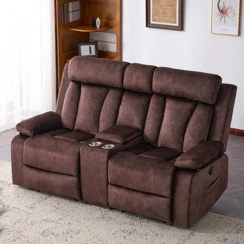 Vista 9 de Sofá reclinable de terciopelo, sofá biplaza reclinable doble con calor y masaje, sofá reclinable de pared con USB y tipo C, sofá reclinable