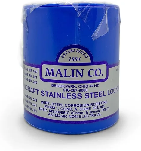 Vista 2 de Malin - Cable de seguridad de acero inoxidable MS20995C Lockwire, bote, 0.025 Dia, 596 pies.