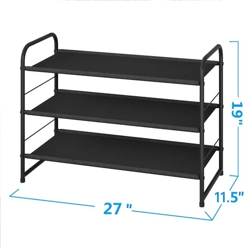 Vista 3 de Simple Trending - Zapatero apilable de 3 niveles, organizador de tela expandible y ajustable, zapatero para almacenamiento, negro