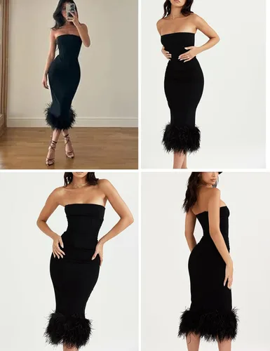 Vista 8 de houstil Vestido de invitada de boda para mujer, sin mangas, con plumas, sin mangas, de sirena, vestido de cóctel