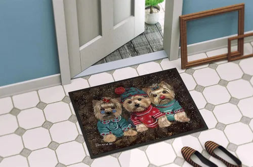 Vista 4 de Caroline's Treasures PPP3291JMAT Yorkshire Terrier Yorkie Christmas Elfos Felpudo de 24 x 36 pulgadas, tapete para puerta delantera