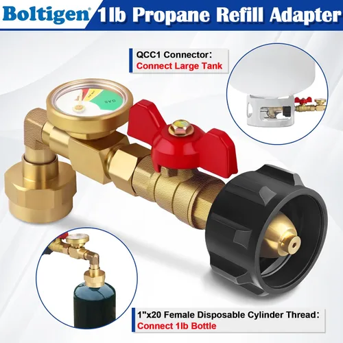 Vista 3 de Adaptador de codo de repuesto de propano con medidor de tanque, adaptador de recarga de propano mejorado para tanques de 1 libra, adaptador