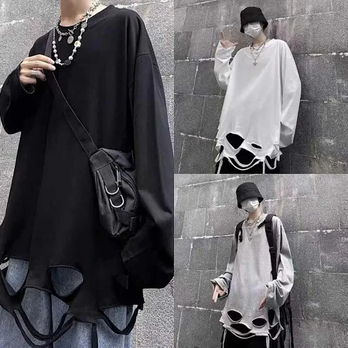 Vista 4 de Camisa gótica negra de manga larga Harajuku Street camisa de manga larga alternativa gótica camiseta de manga larga estilo grunge