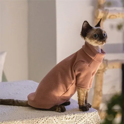 Vista 2 de Ropa de gatos sin pelo, camiseta de algodón, chaleco transpirable para primavera y otoño, ropa de gato con cuello alto para Sphynx, Cornish Rex