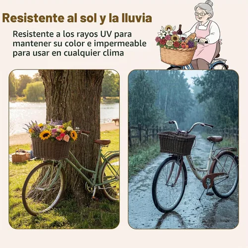Vista 2 de GRANNY SAYS Cesta de bicicleta, cesta de mimbre para bicicleta, cesta de bicicleta tejida a mano, cesta de mimbre desmontable para manillar