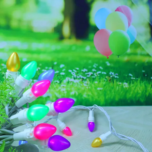 Vista 5 de Guirnalda de luces LED multicolor de cristal C3, 50 unidades, luz pastel de Pascua, 120 V, certificación UL, conectable, para exteriores, cable