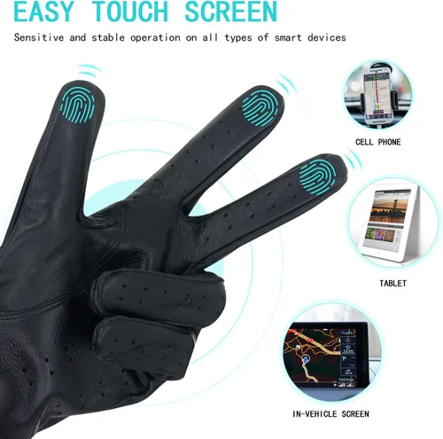 Vista 3 de ZLUXURQ Guantes de conducción profesionales de cuero con pantalla táctil para hombre, sin forro - Suaves y delgados de piel de cordero italiano