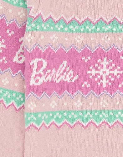Vista 6 de Barbie Suéter de Navidad para niñas con logotipo de muñeca rosa de punto