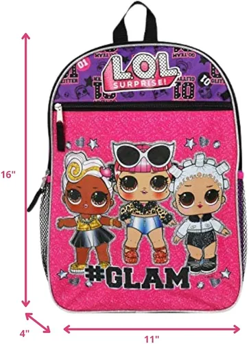 Vista 3 de LOL Surprise - Juego de artículos esenciales para la espalda y la escuela, color morado, talla 16 pulgadas, Púrpura, Mochila, viaje