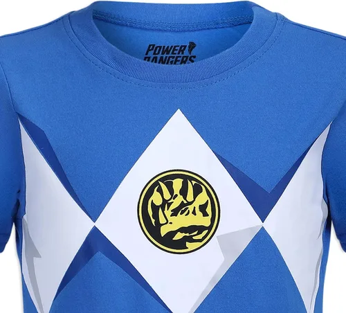 Vista 3 de Hasbro Power Rangers - Conjunto de camisa de manga corta y pantalones deportivos para niños pequeños, negrorojo o azulazul marino