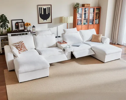 Vista 27 de Sofá reclinable eléctrico de 102.8 pulgadas con reposacabezas, sofá reclinable modular Cloud de gran tamaño con mesa, cajón de almacenamiento