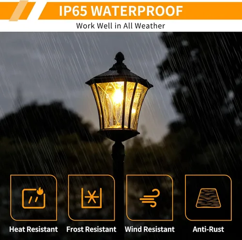 Vista 4 de LUTEC Lámpara de poste solar para exteriores, luz del anochecer al amanecer, poste impermeable con vidrio estampado, accesorios de luz solar