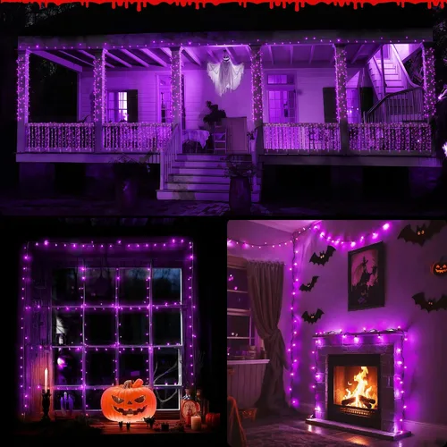 Vista 6 de WBao - Cadena de luces LED para Halloween de 300 luces, 108 pies, luces LED súper brillantes con certificación UL, 8 modos de iluminación