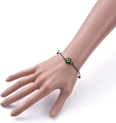 Vista 3 de LZD Pulsera de cordón ajustable de piel de vaca hecha a mano Evil Eye Gold Z142