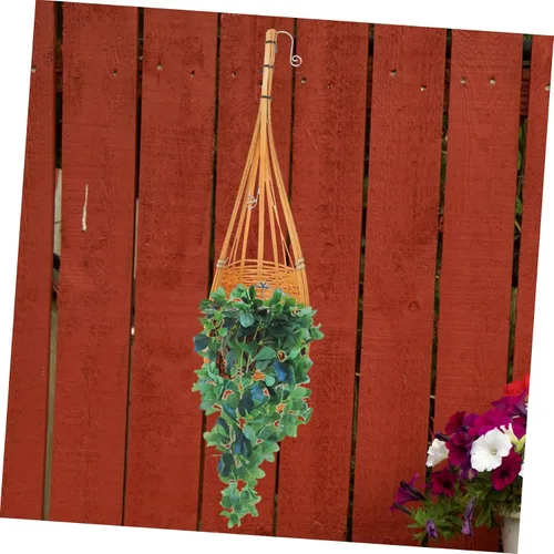 Vista 4 de Juego de 3 cestas tejidas colgantes con forma de cono de bambú para almacenamiento de plantas, decoración de jardín