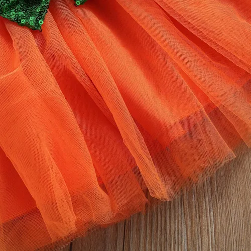 Vista 7 de Conjunto de 4 piezas de Halloween para bebés y niñas de manga larga de malla con falda de burbujas leggings