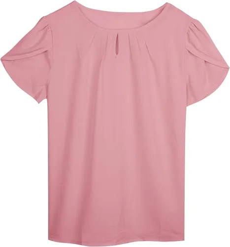 Vista 2 de Blusas de trabajo para mujer, plisadas, manga casquillo, blusa de gasa con agujero de cerradura, blusa casual de negocios, Varios