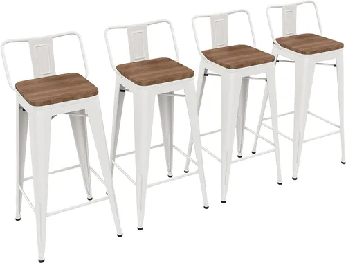 Vista 15 de Yongchuang - Juego de 4 taburetes de bar de 18" de metal apilables, taburetes cortos para aula, cocina, comedor, sillas con parte superior de madera