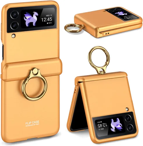 Vista 10 de Miimall Funda para Samsung Galaxy Z Flip 4 con soporte de anillo, funda para Galaxy Z Flip 4 con protección magnética de bisagra + protector