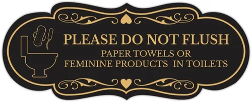 Vista 10 de Designer Please Do Not Flush Toallas de papel o productos femeninos en inodoros (Pad) Letrero (Negro) - Pequeño, 1 paquete