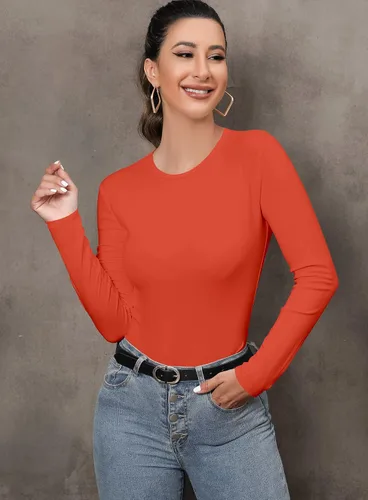 Vista 2 de MANGDIUP Bodysuit for Women Round Neck Long Sleeve Stretch Tops Jumpsuit