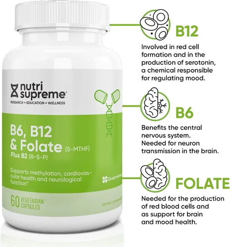 Vista 4 de Nutri Supreme, folato con B6 y B12, ayuda a mantener los niveles normales de homocisteína y la salud cardiovascular, 60 unidades, certificado Kosher