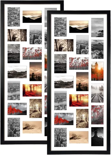 Vista 8 de QUTREY Juego de 2 marcos de fotos de collage negro de 4 x 6, 8 aberturas enmarañadas para fotos de 4 x 6 para mostrar 16 fotos múltiples para pared