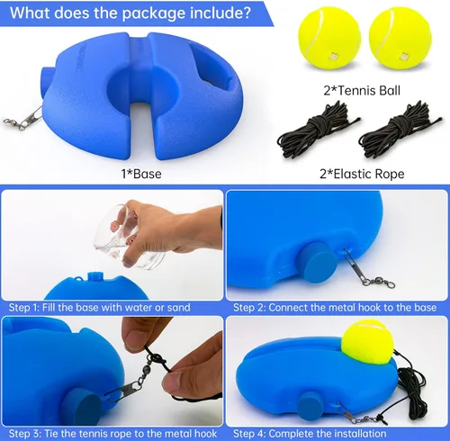 Vista 5 de CHEGIF - Pelota de rebote para entrenamiento de tenis, equipo de entrenamiento individual, kit de rebote de tenis portátil, 2 pelotas de cuerda