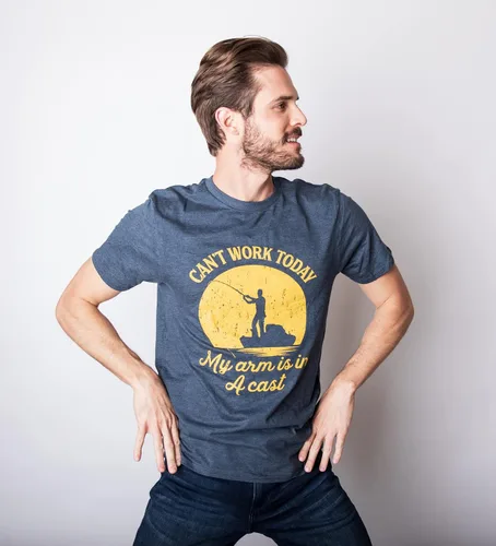 Vista 6 de Crazy Dog T-Shirts - Camiseta para hombre con frase divertida en inglés Can't Work Today My Arm is in A Cast, para el día del padre y pescar