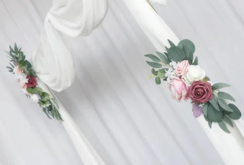 Vista 5 de MOJUN Paquete de 2 flores de arco de boda, guirnalda de flores artificiales para letrero de bienvenida, decoración floral, decoración de arco