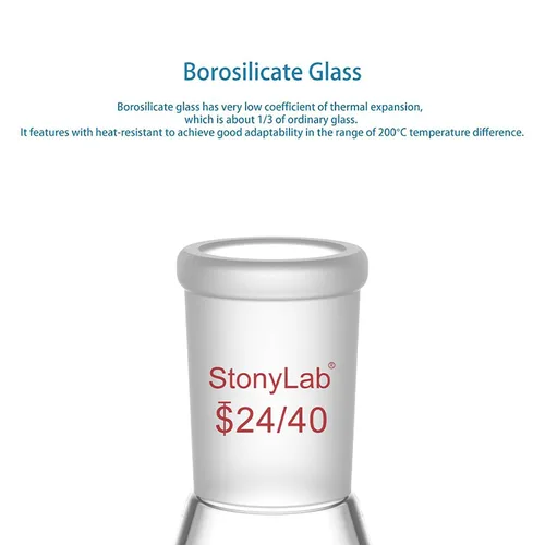 Vista 4 de StonyLab Frasco Erlenmeyer de vidrio 24/40, frasco de pared pesado de vidrio borosilicato con junta exterior cónica estándar 24/40, 1.7 fl oz