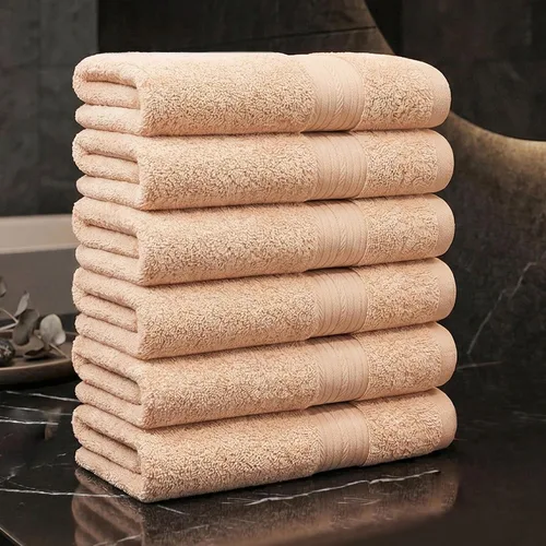 Vista 2 de Ample Decor Toalla de mano de 18 x 28 pulgadas, paquete de 6, 600 GSM, 100% algodón, certificado Oeko Tex, suave, absorbente, gruesa, duradera Beige