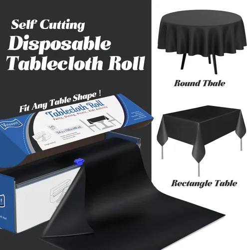 Vista 3 de Mantel desechable de plástico para mesas: 54 pulgadas x 120 pies, cubierta de mesa de plástico con cortador fácil de deslizar, manteles de plástico