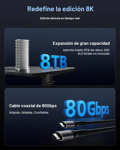 Vista 9 de TERRAMASTER Carcasa SSD Pro D1 SSD Pro 80Gbps M.2 NVMe (sin disco)
