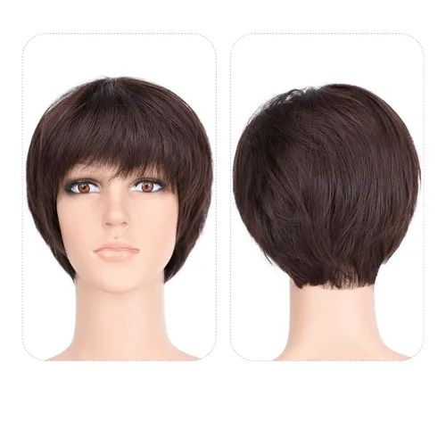 Vista 51 de Pelucas Bob con flequillo, peluca de cabello castaño rojizo de 10 Caoba