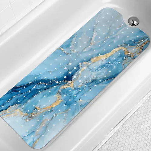 Vista 10 de LNOND Tapete de baño de mármol antideslizante, extra largo de 40 x 16 pulgadas, tapete antideslizante para bañera, tapete de ducha de mármol negro