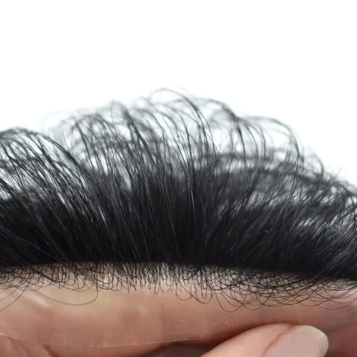 Vista 3 de 0.002 in ultra fina piel tupé Remy cabello humano piezas para hombres V-Looped sistema de pelo para hombre tupé pelo tupé para hombres protesis