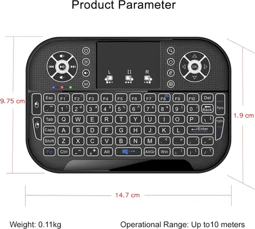 Vista 7 de Mini teclado Bluetooth A8, dos modos (2.4 GHz/Bluetooth) controlador de teclado inalámbrico con panel táctil y mouse combinado, retroiluminación RGB