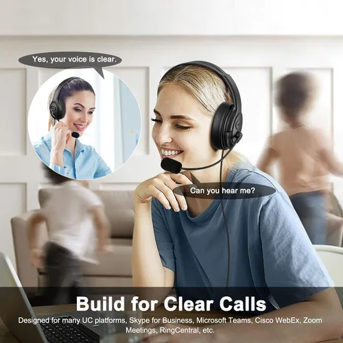 Vista 6 de MKJ Auriculares USB con micrófono de cancelación de ruido, auriculares de oficina con sonido cristalino, auriculares duraderos para computadora