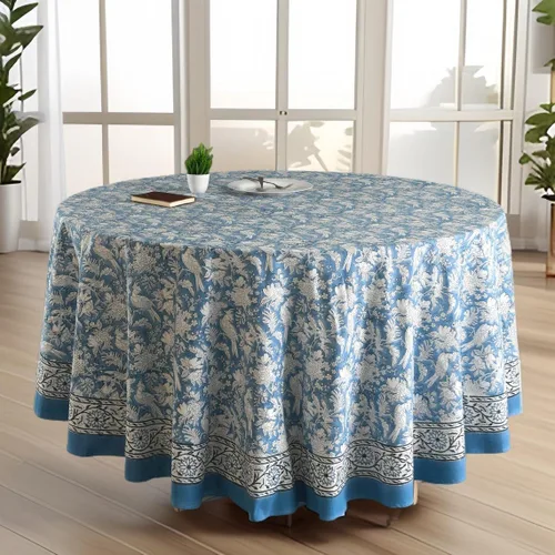 Vista 37 de CPC Mantel redondo - Mantel de algodón con estampado de bloques indios - Mantel de algodón impreso a mano y lavable - Primavera/Verano, mantel