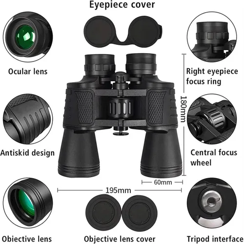 Vista 3 de Prismáticos de 20 x 50 para adultos HD luz de día y noche binoculares con lente BAK4 Prisma FMC para caza, observación de aves, concierto, etc. IPX7
