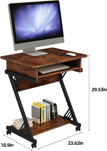 Vista 3 de ALISENED Escritorio para computadora para espacios pequeños, mesa de estudio compacta en forma de Z de 23.6 pulgadas con bandeja de teclado suave