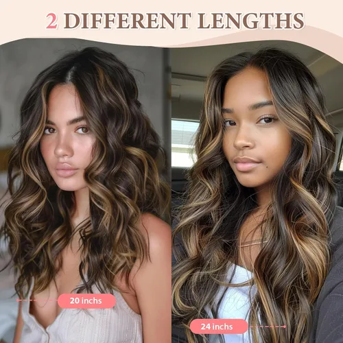 Vista 6 de Fliace Extensiones de cabello sintético con clip, 6 piezas de cabello natural y suave que se mezcla bien, extensiones de cabello ondulado largo