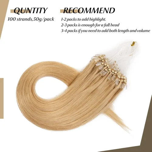 Vista 159 de SEGO Extensiones de cabello humano con micro cuentas, extensiones de cabello humano con micro bucle, lacio, natural, fusión fría, 1.76 oz/paquete
