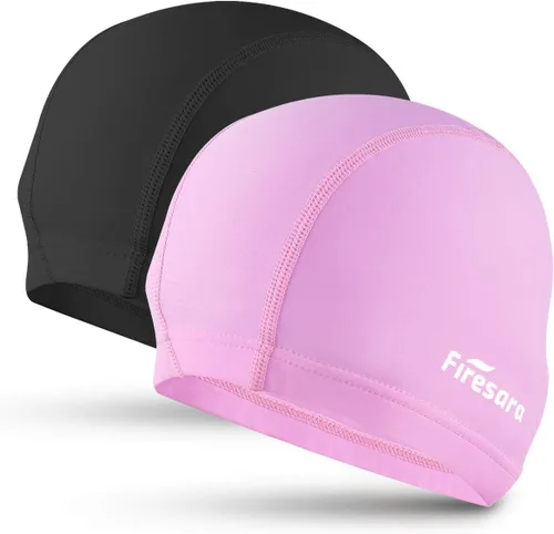 Vista 11 de Gorro de natación de tela Firesara, gorro de baño de alta elasticidad mantiene el cabello limpio y transpirable, se ajusta tanto al cabello largo